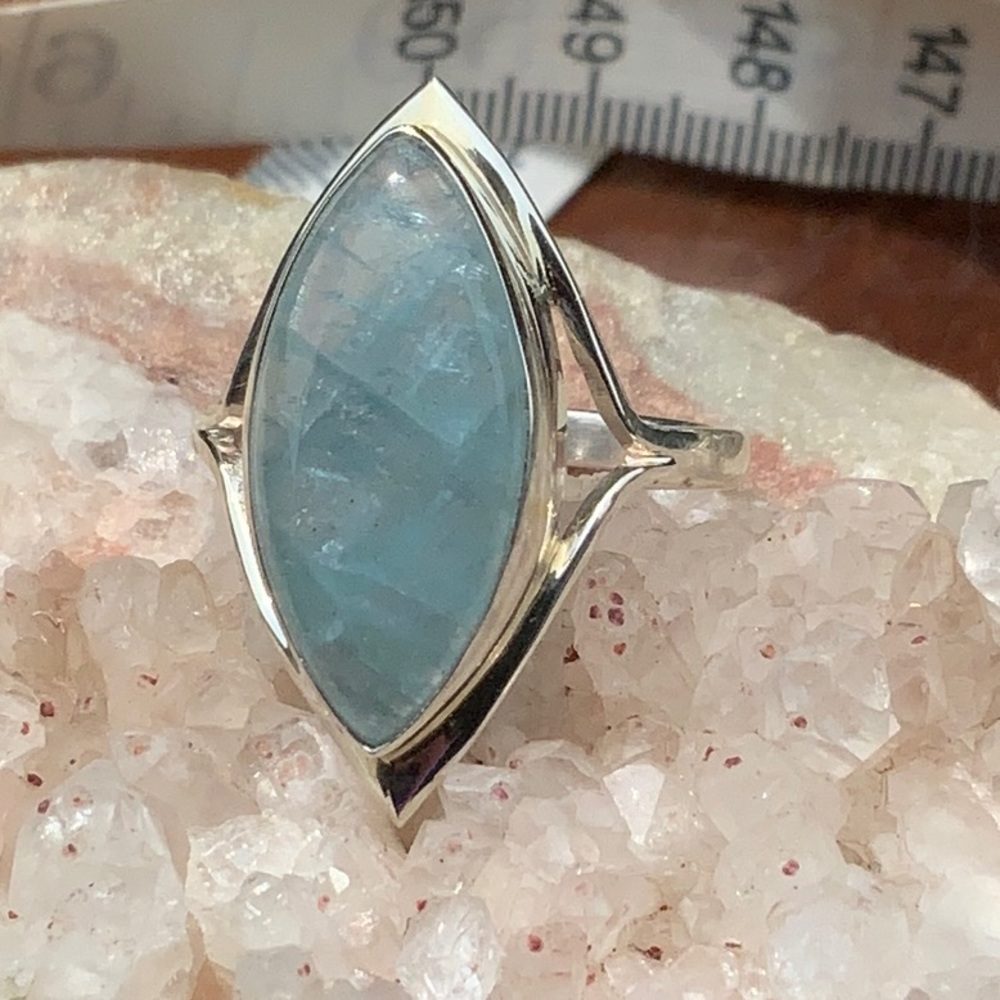 NATURAL AQUAMARINE 925 STERLING SILVER RING, SIZE 9.5
